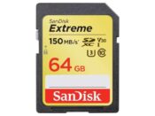 SanDisk 64GB Extreme SDXC UHS-I Card – C10, U3, V30, 4K UHD, SD Card – SDSDXV6-064G-GNCIN, Black 150mbps