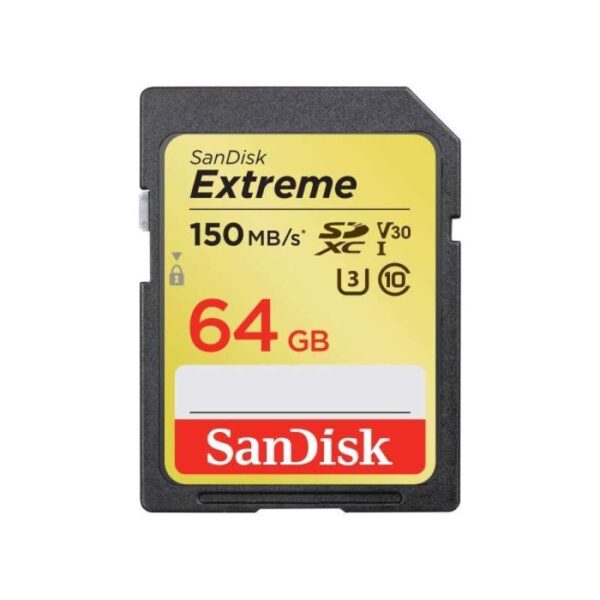 SanDisk 64GB Extreme SDXC UHS-I Card – C10, U3, V30, 4K UHD, SD Card – SDSDXV6-064G-GNCIN, Black 150mbps