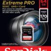 SanDisk 64GB Extreme SDXC UHS-I Card – C10, U3, V30, 4K UHD, SD Card – SDSDXV6-064G-GNCIN, Black 150mbps