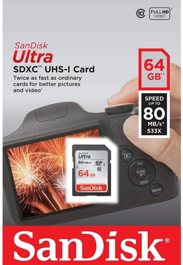 SanDisk Ultra 64GB Class 10 SDXC UHS-I Memory Card up to 80MB/s (SDSDUNC-064G-GN6IN)